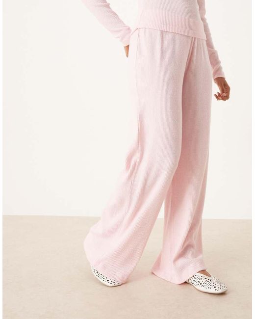 ASOS Pink Co-ord Brushed Rib Wide Leg Trouser