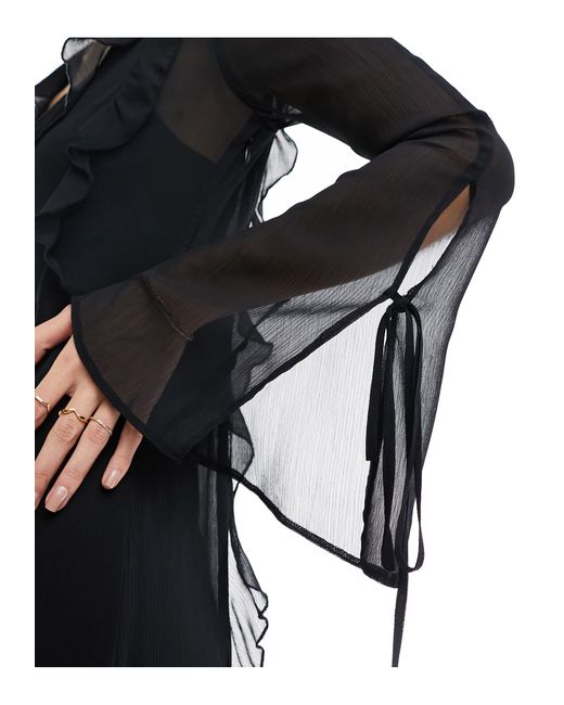 Miss Selfridge Black Chiffon Ruffle Detail Maxi Dress