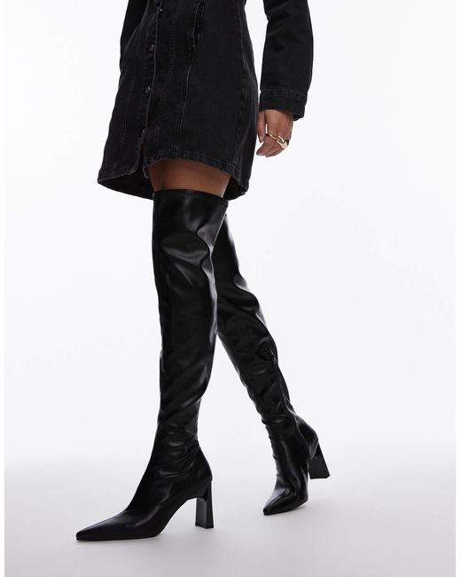 TOPSHOP Black Tash Heeled Over The Knee Boot