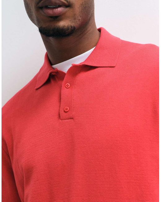 ASOS Red Relaxed Knitted Long Sleeve Polo for men