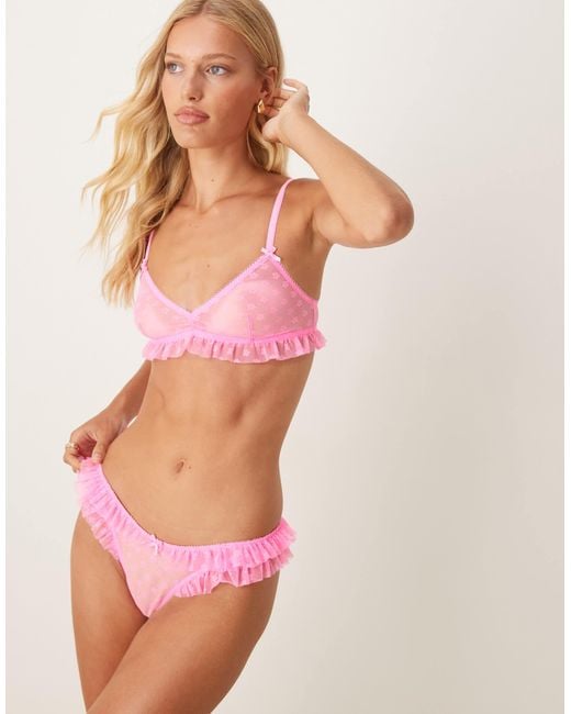 ASOS Koko Floral Textured Mesh Ruffle Brazilian