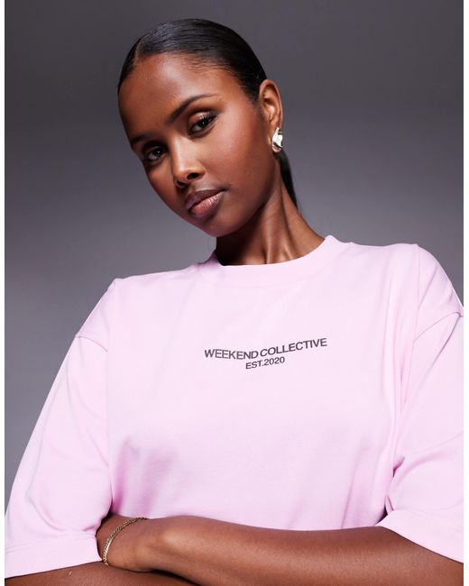 ASOS Pink Weekend Collective Icon Oversized T-shirt With Bold Font Back Graphic