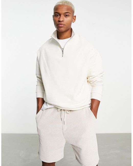 ASOS Oversized Half Zip Sweatshirt Soft in White for Men | Lyst