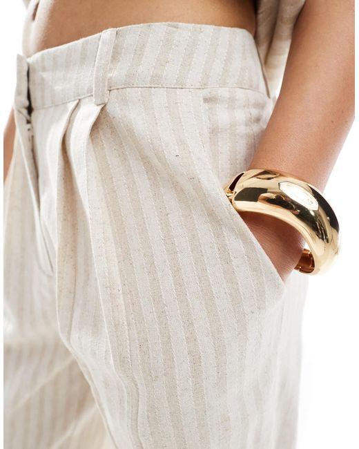 Pantalon large d'ensemble à taille haute en lin mélangé à rayures - beige 4th & Reckless en coloris White