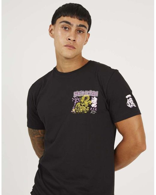 Brave Soul Black Cotton Crew Neck Graphic T-Shirt for men