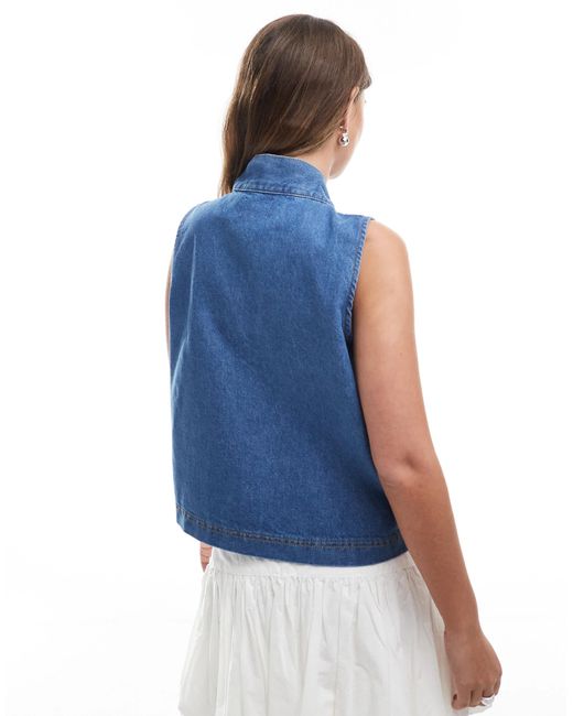 ASOS Blue A-line Denim Top With Bow Tie Neck