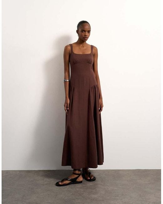 TOPSHOP Brown Dropped Waist Maxi Sundress
