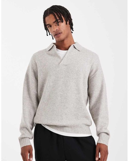Jack & Jones Gray Boucle Polo Jumper for men