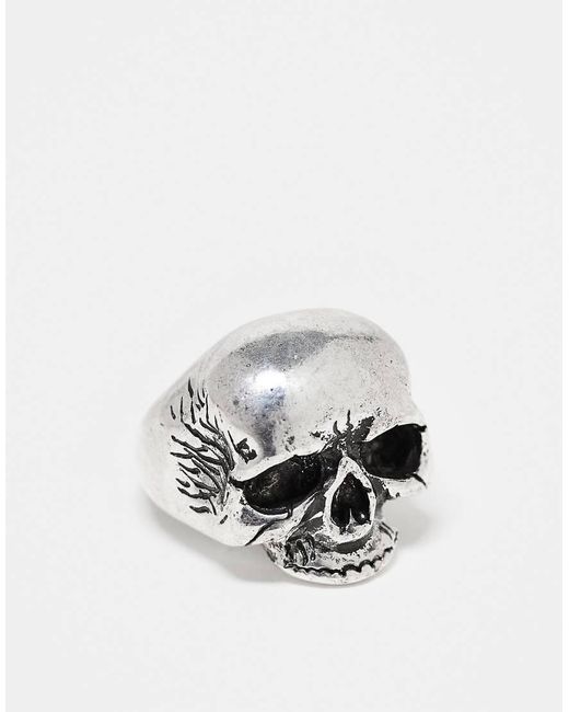 Anello Con Teschio Brunito di ASOS in White da Uomo