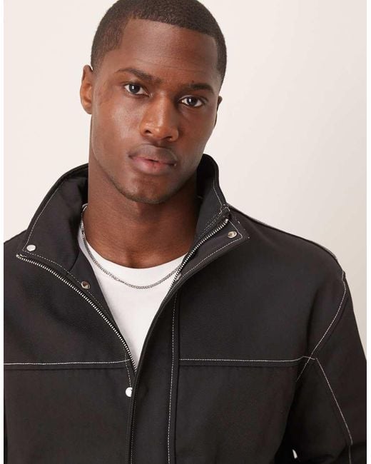 ASOS Black Harrington Jacket With Contrast Stitch for men