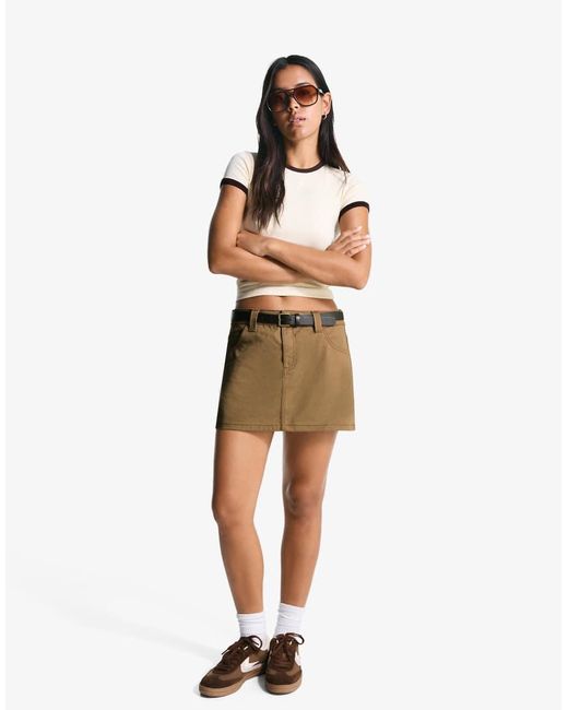 Bershka Natural Cotton Mini Skirt With Belt