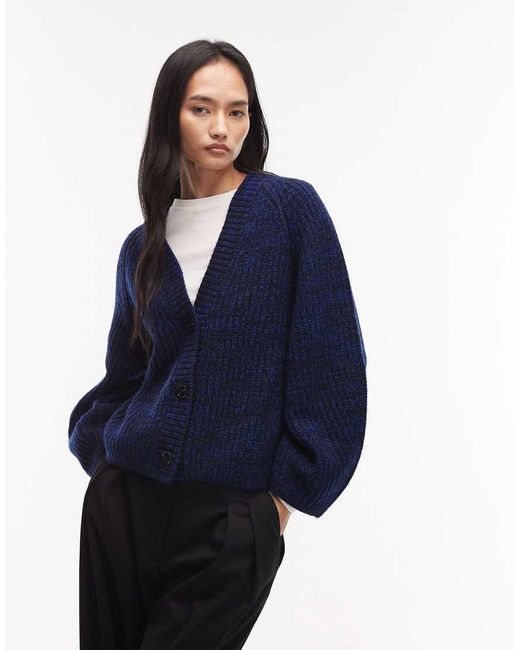 & Other Stories Blue Wool And Cotton Blend V Neck Cable Cardigan