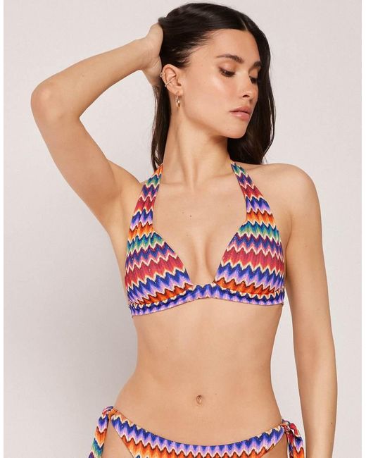 Calzedonia Red Vibrant Chevron Halter Neck Bikini