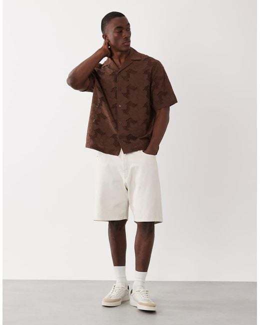 River Island Brown Boxy Lace Detail Fabric Block Shirt for men