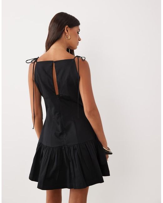 ASOS Black Structured Cotton Sateen Tie Bust Dropped Waist Mini Sundress