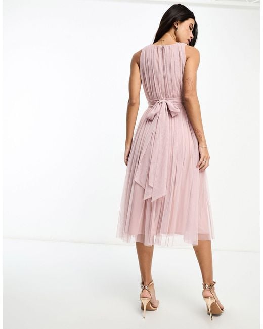 Beauut Pink – bridal – midi-brautkleid aus zart tüll mit rückenschleife