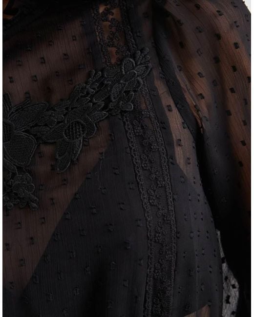 Miss Selfridge Black Chiffon Embroidered Victoriana Blouse