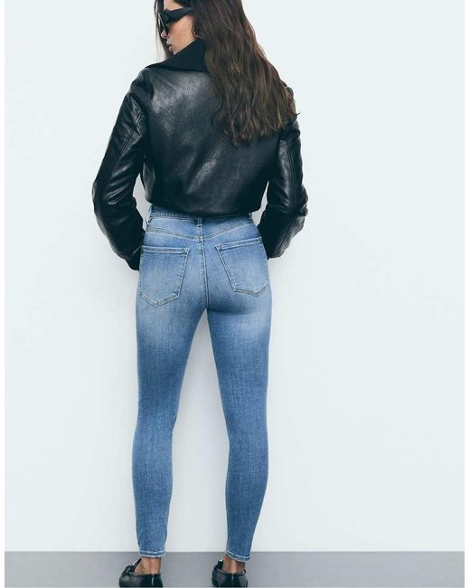 Stradivarius Blue D09 Skinny Super High-waist Jeans