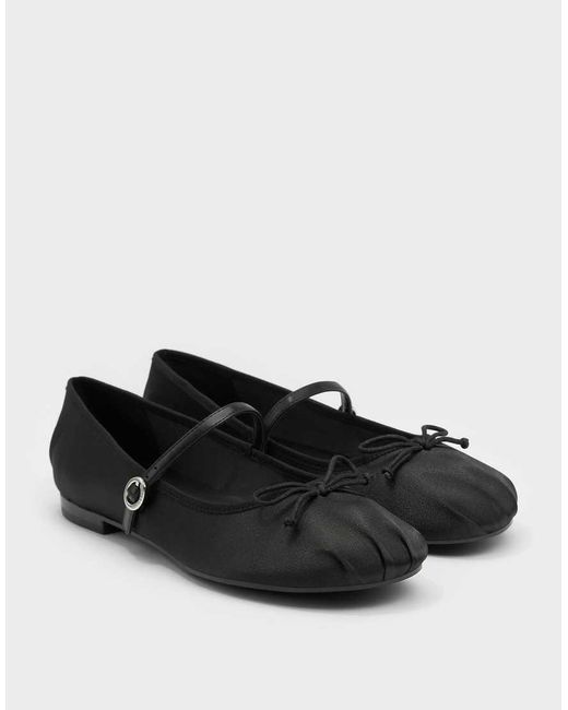 Charles & Keith White Emiko Satin Bow Mary Jane Flats