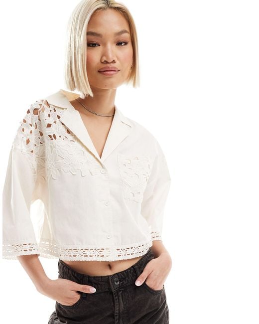 Native Youth White Lace Insert Cropped Boxy Shirt