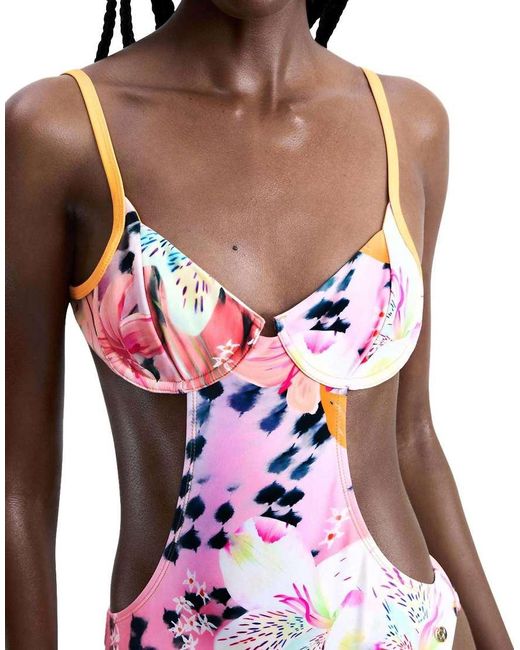 Desigual Red Tropical Swimsuit