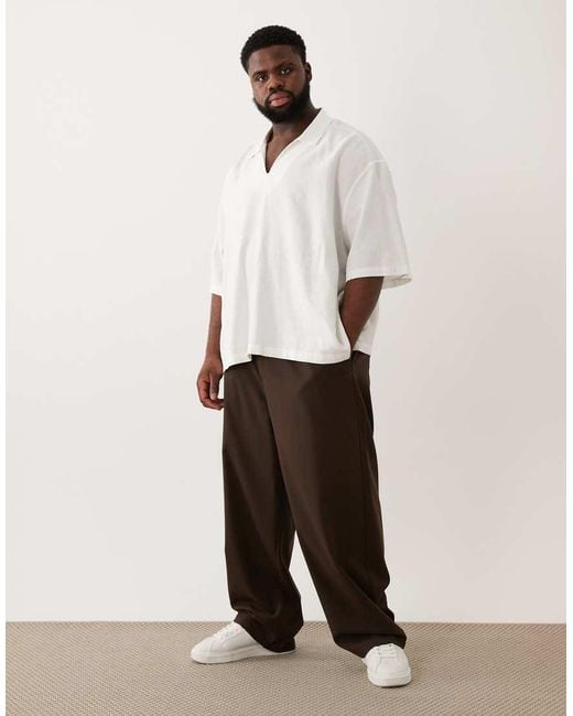 ASOS White Loose Straight Elasticated Pants With Pleat for men