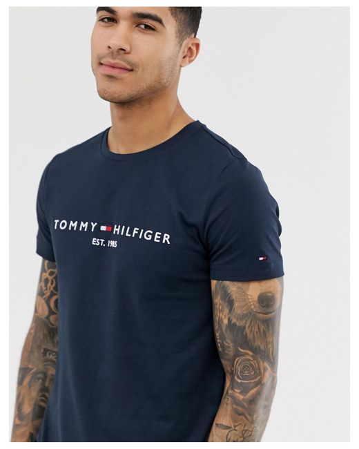 Tommy Hilfiger Herren Flaggen-Logo-T-Shirt Blau Clothing, Shoes &  Accessories TR9786474