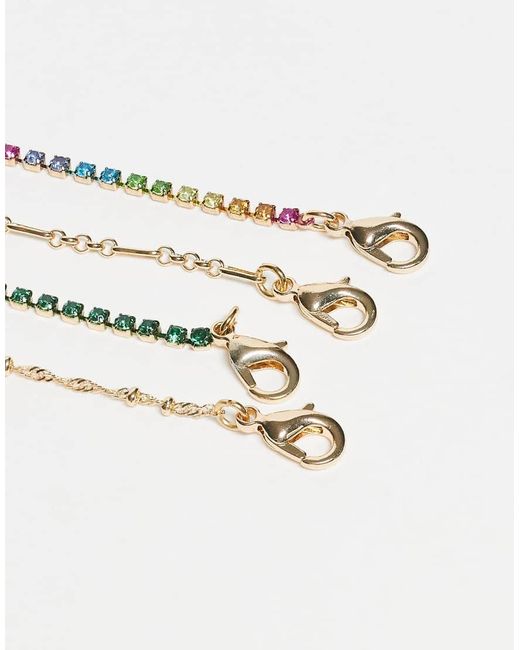 ASOS Set Van 4 Fijne Armbanden Met Veelkleurige Sprankelende Siersteentjes in het White