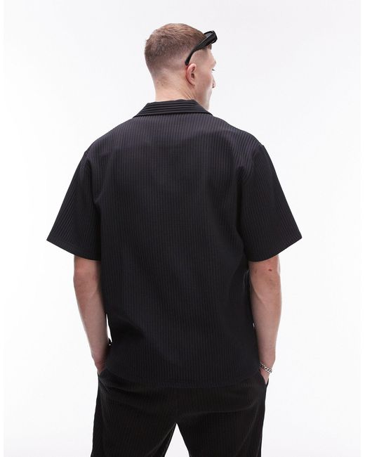 Topman – kurzärmliges plissee-polohemd in Black für Herren