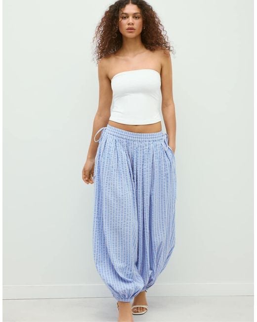 Stradivarius Blue Striped Balloon Trousers