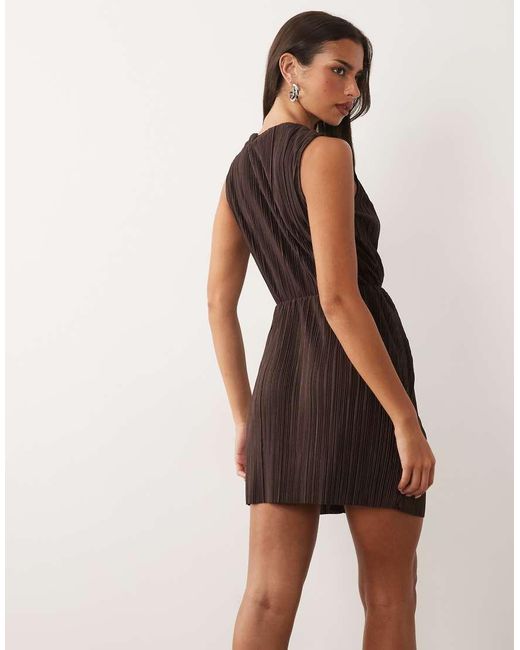 ASOS Natural Plissé Sleeveless Wrap Tie Front Mini Dress