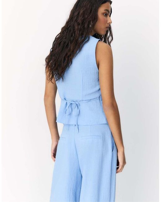 Stradivarius Blue Sleeveless Buttoned Top