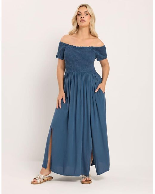 Yours Clothing Blue Chambray Bardot Maxi Dress