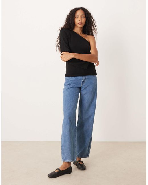 ASOS Black Knitted One Shoulder Top With Shoulder Pads