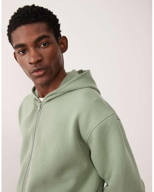 ASOS Green Essentials Relaxed Zip Through Hoodie for men