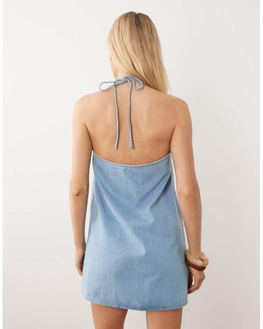 ASOS Blue High Neck Denim Shift Mini Dress