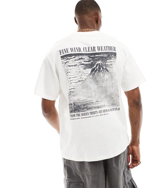 T-shirt bianca con stampa di montagna sul retro di Pull&Bear in White da Uomo