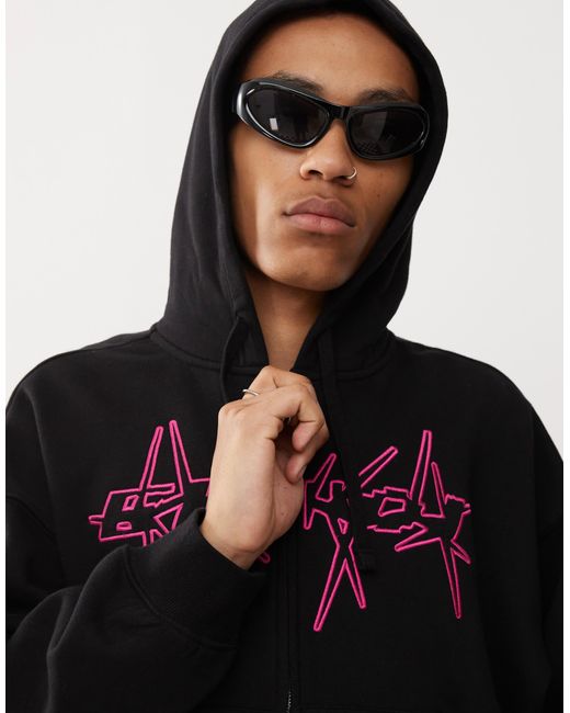 Sweat à capuche oversize zippé à imprimé picots brodé Weekday pour homme en coloris Black