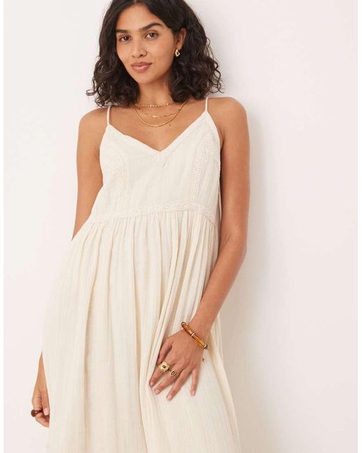 Vestido Midi Color Crema De Tirantes De Estilo Boho Para Festivales Con Ribete De Croché De -Blanco Y.A.S de color Natural