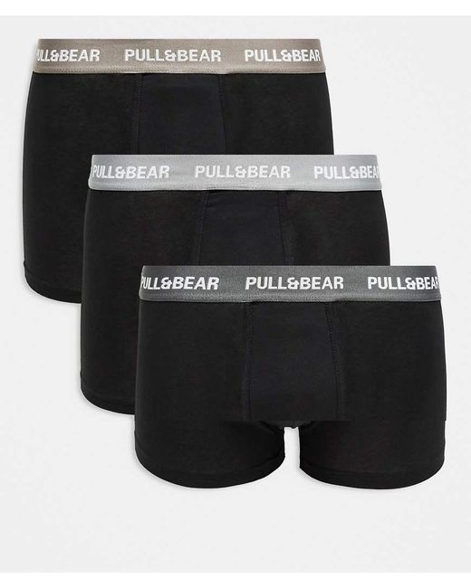 Pull&Bear Set Van 3 Boxershorts Met Contrasterende Tailleband in het Black voor heren