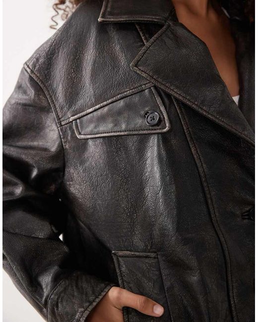 Mango Black 100% Leather Oversized Jacket
