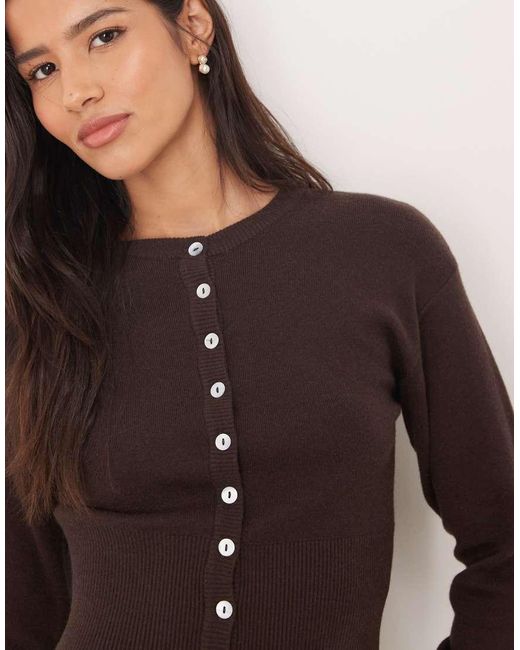 Gina Tricot Brown Co-ord Long Sleeve Fitted Fine Knit Cardigan
