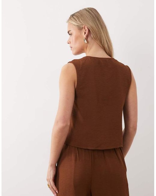 Vila Brown Tie Front Textured Vest Co-Ord