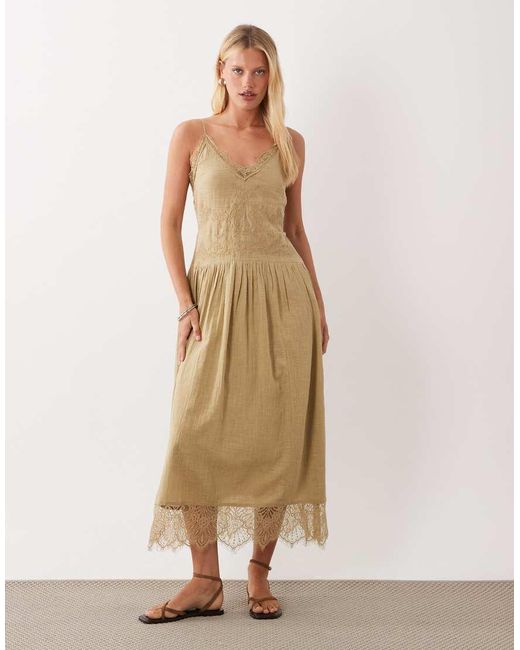 ASOS Natural Cami Maxi Dress With Lace Inserts And Tie Straps
