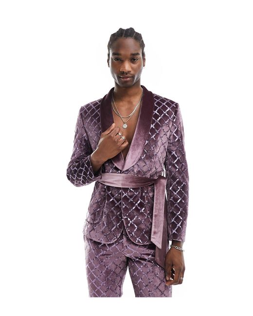 ASOS Purple Slim Diamond Sequin Suit Jacket for men
