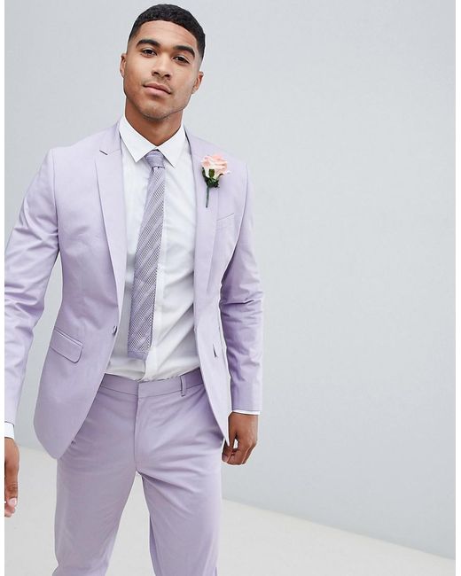 ASOS Purple Wedding Skinny Suit Jacket In Stretch Cotton In Lilac for men