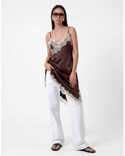Noisy May Black Satin Asym Lace Hem Longline Top