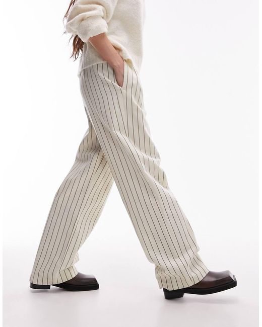 TOPSHOP White Stripe Pull On Straight Leg Trouser