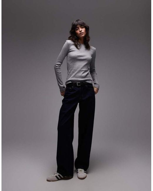 & Other Stories Gray Soft Jersey Rib Long Sleeve Top