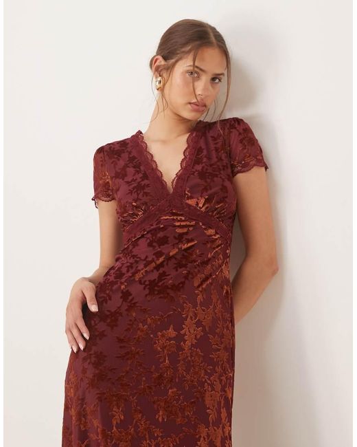 Maya Red Floral Velvet V Neck Midaxi Dress